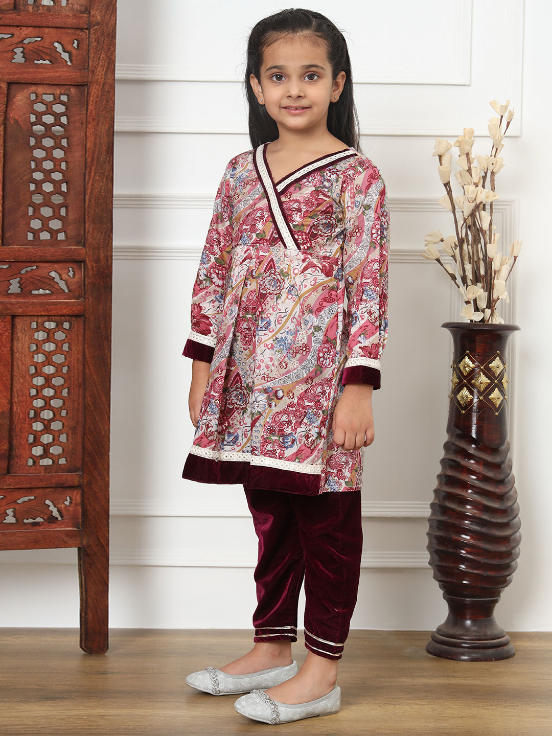 Frock Style Cotton Fabric Violet Color Kurti And Bottom
