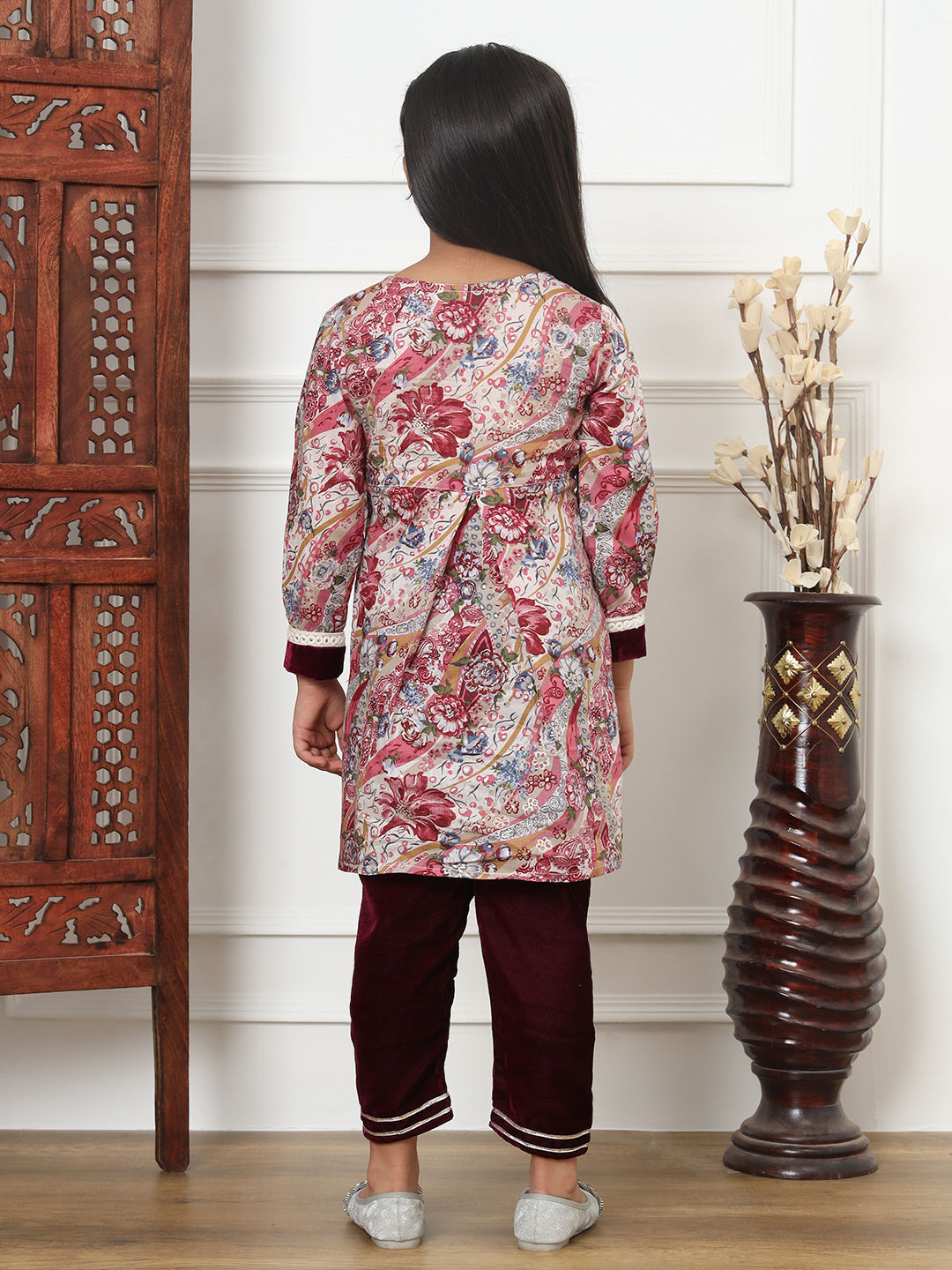 Frock Style Cotton Fabric Violet Color Kurti And Bottom