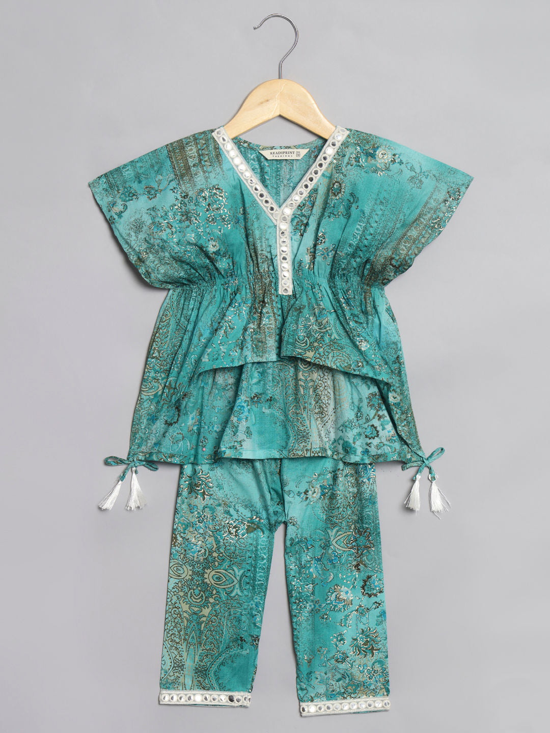 Kaftan Style Cotton Fabric Green Color Top And Bottom