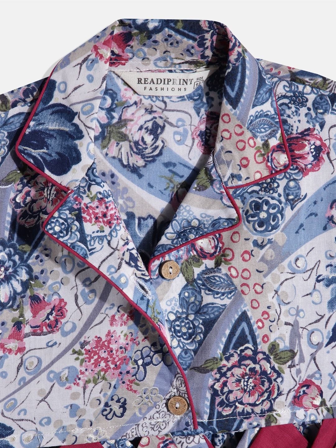 Shirt Style Cotton Fabric Blue Color Top And Bottom