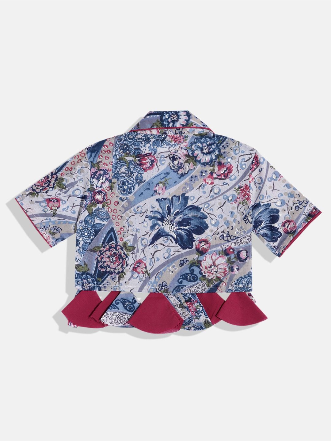 Shirt Style Cotton Fabric Blue Color Top And Bottom