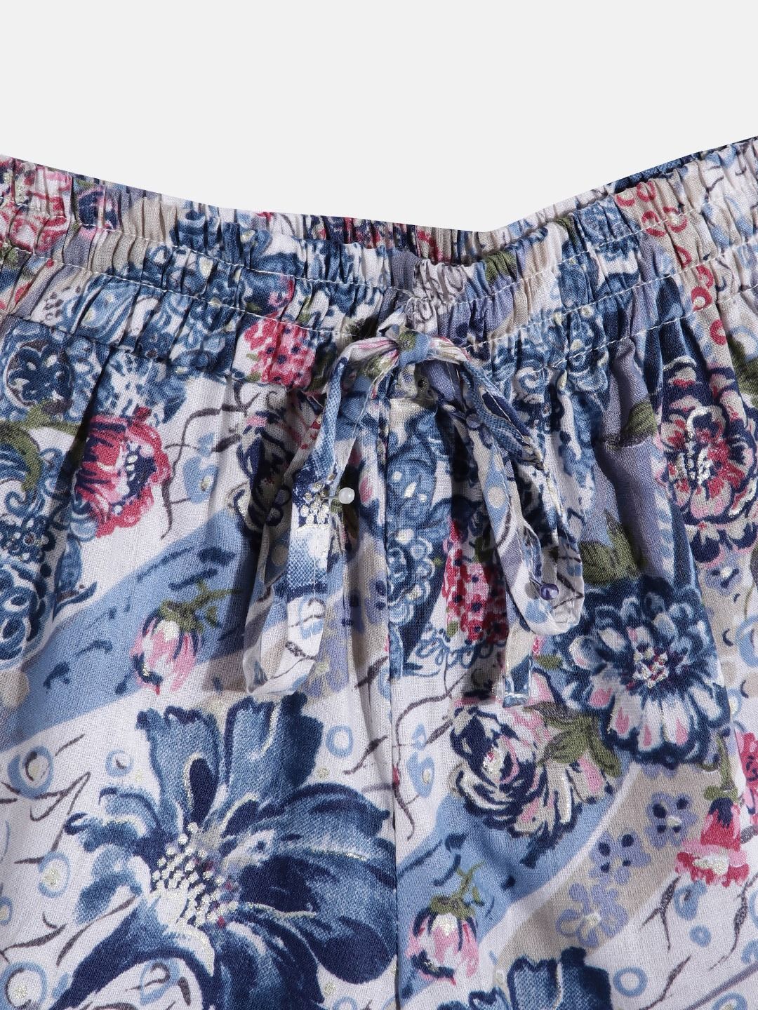 Shirt Style Cotton Fabric Blue Color Top And Bottom