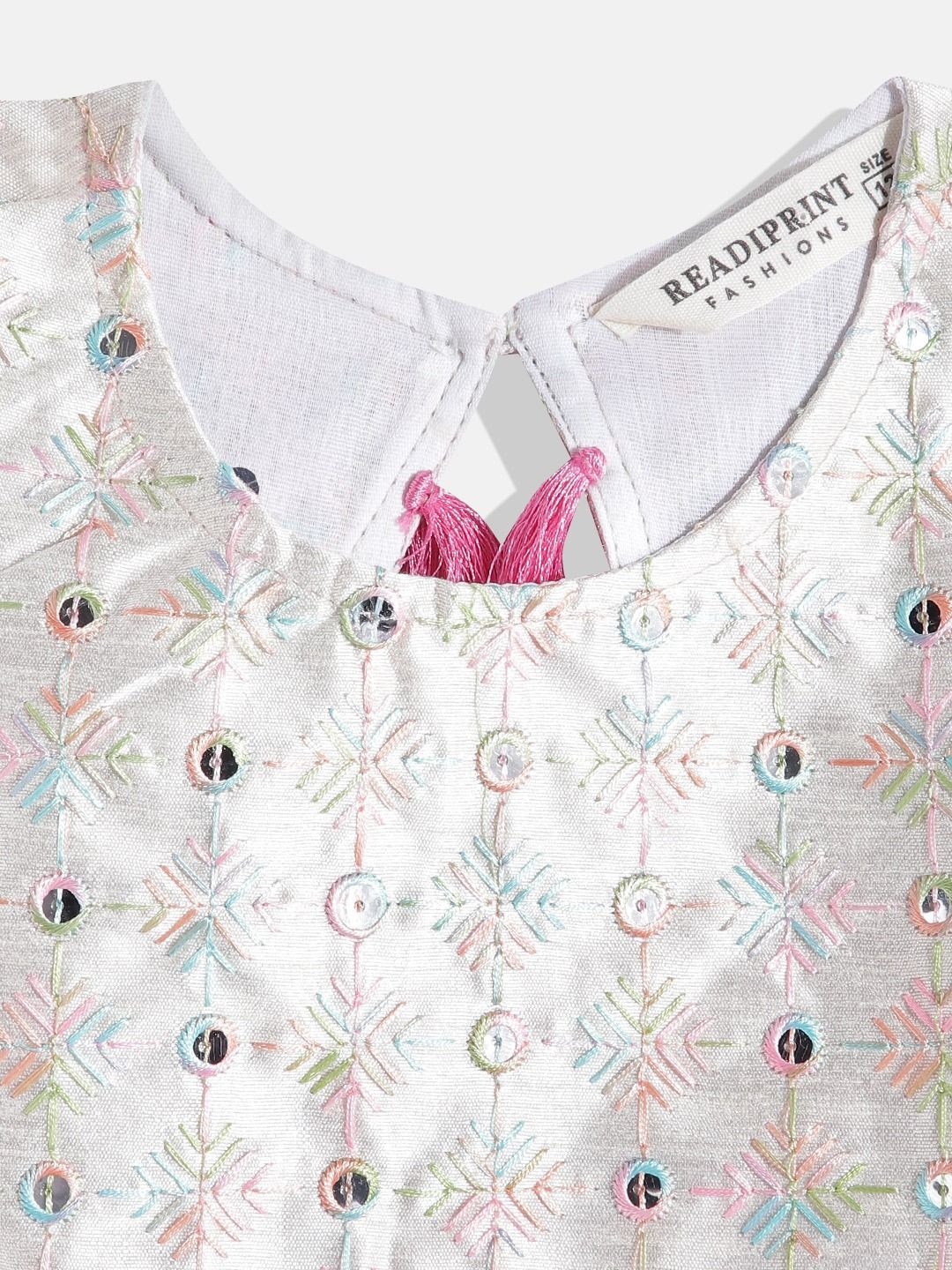 Straight Style Silk Fabric Cream & Pink Color Top And Bottom