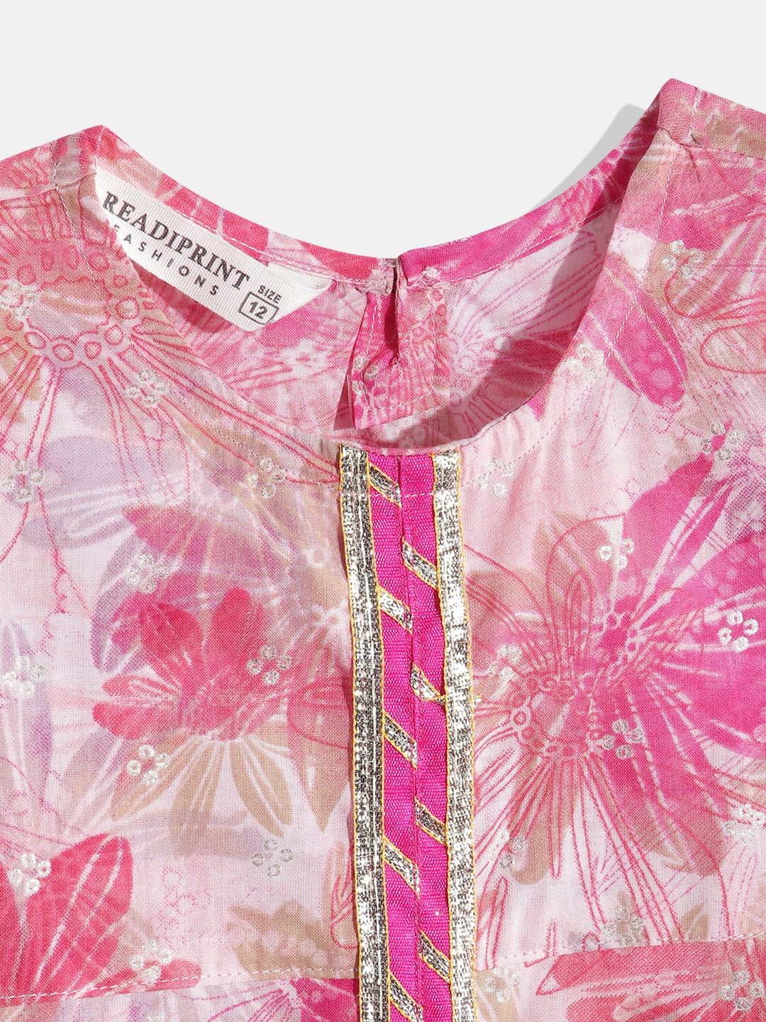 A-Line Style Cotton Fabric Pink Color Kurti And Sharara