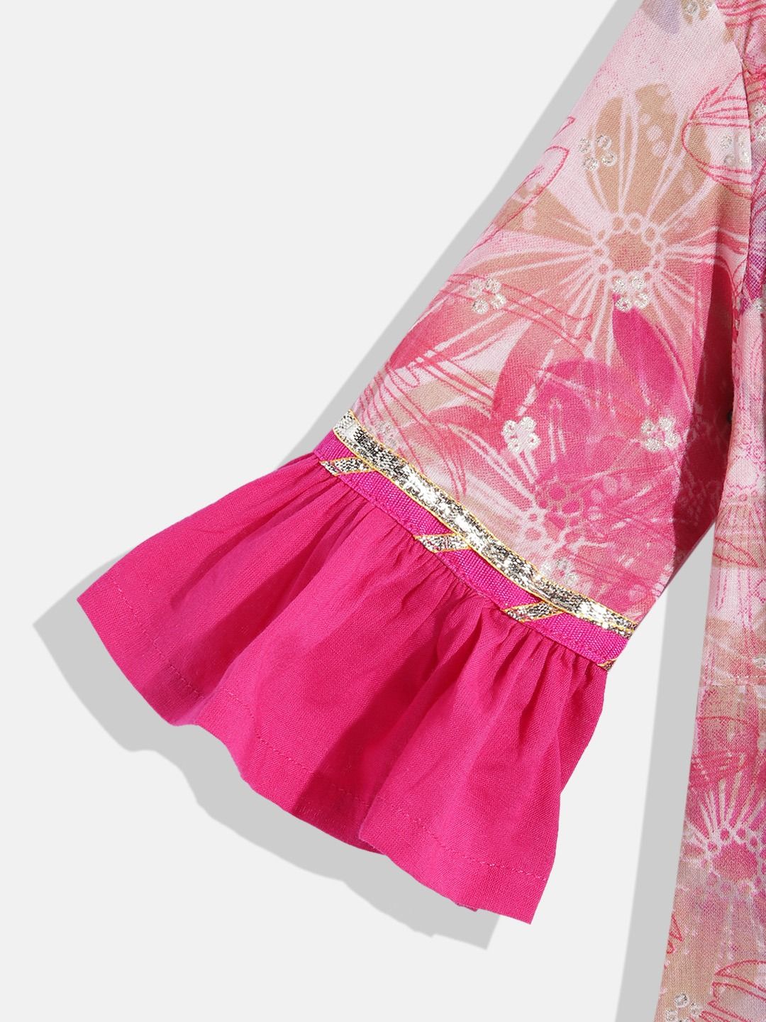 A-Line Style Cotton Fabric Pink Color Kurti And Sharara