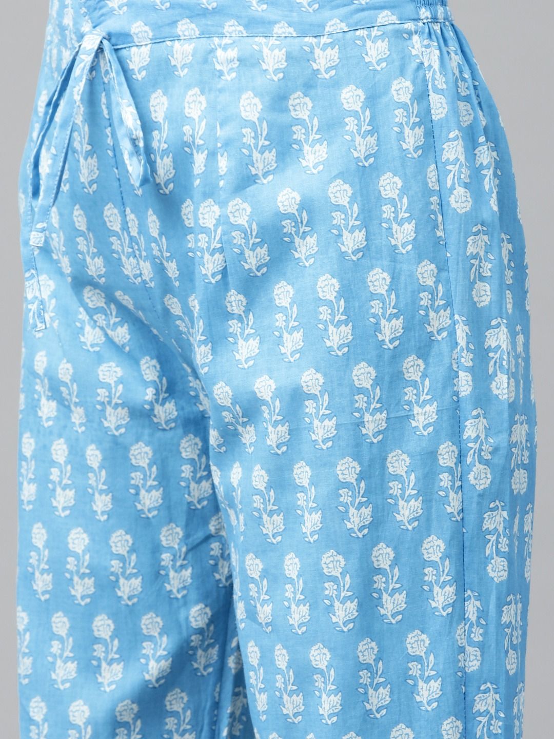 Straight Style Cotton Fabric Blue Color Kurta And Bottom With Dupatta