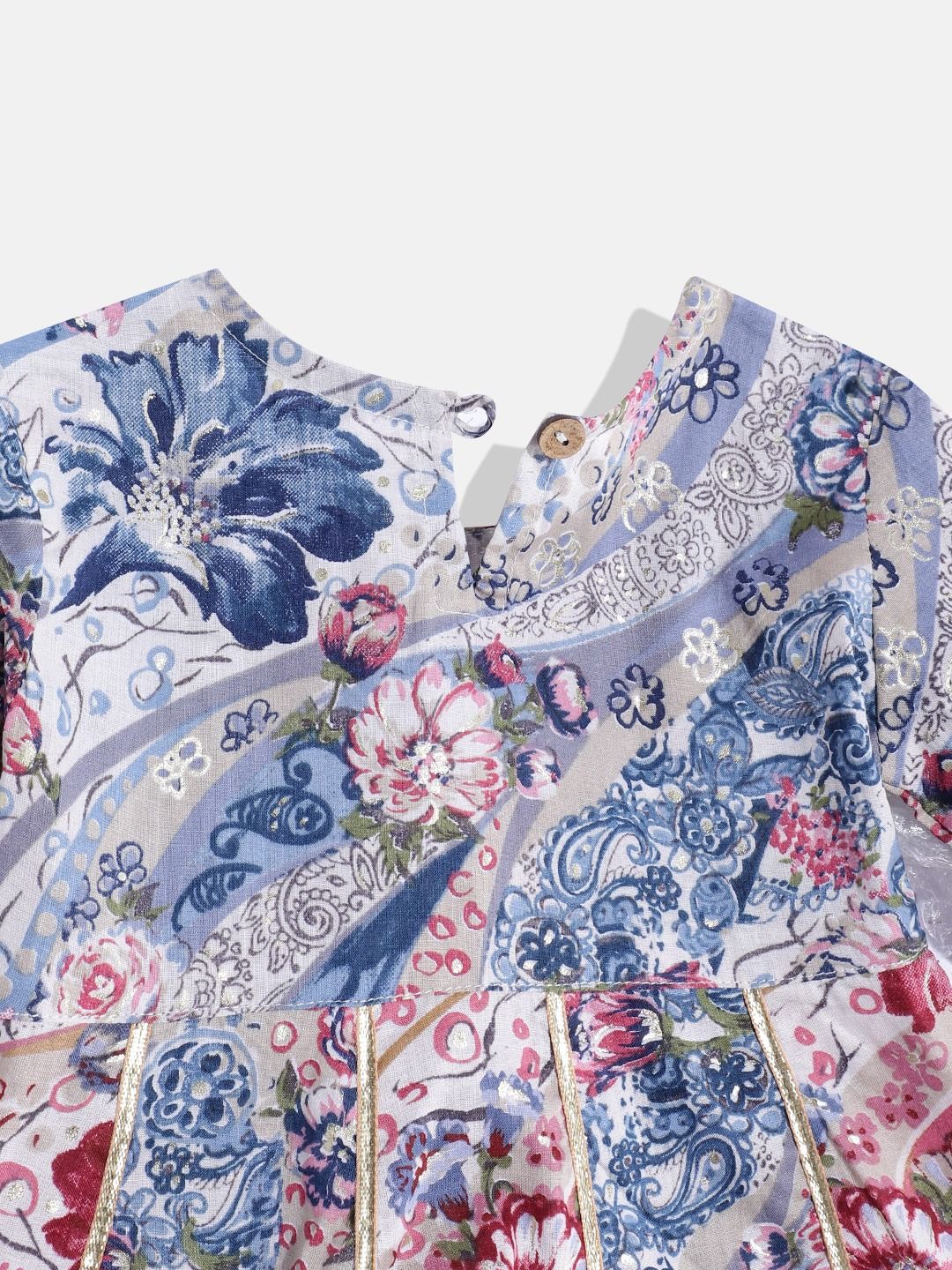 Anarkali Style Cotton Fabric Blue Color Kurti And Pyjama