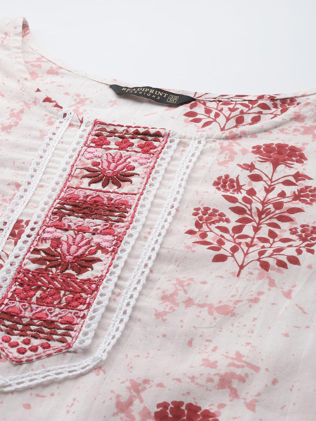 Straight Style Cotton Fabric Red Color Kurti And Bottom With Dupatta