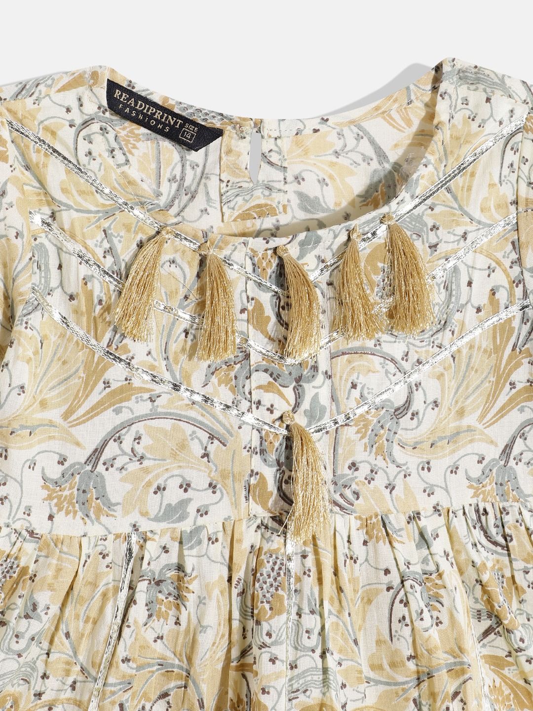 Frock Style Cotton Fabric Beige Color Printed Kurti With Sharara
