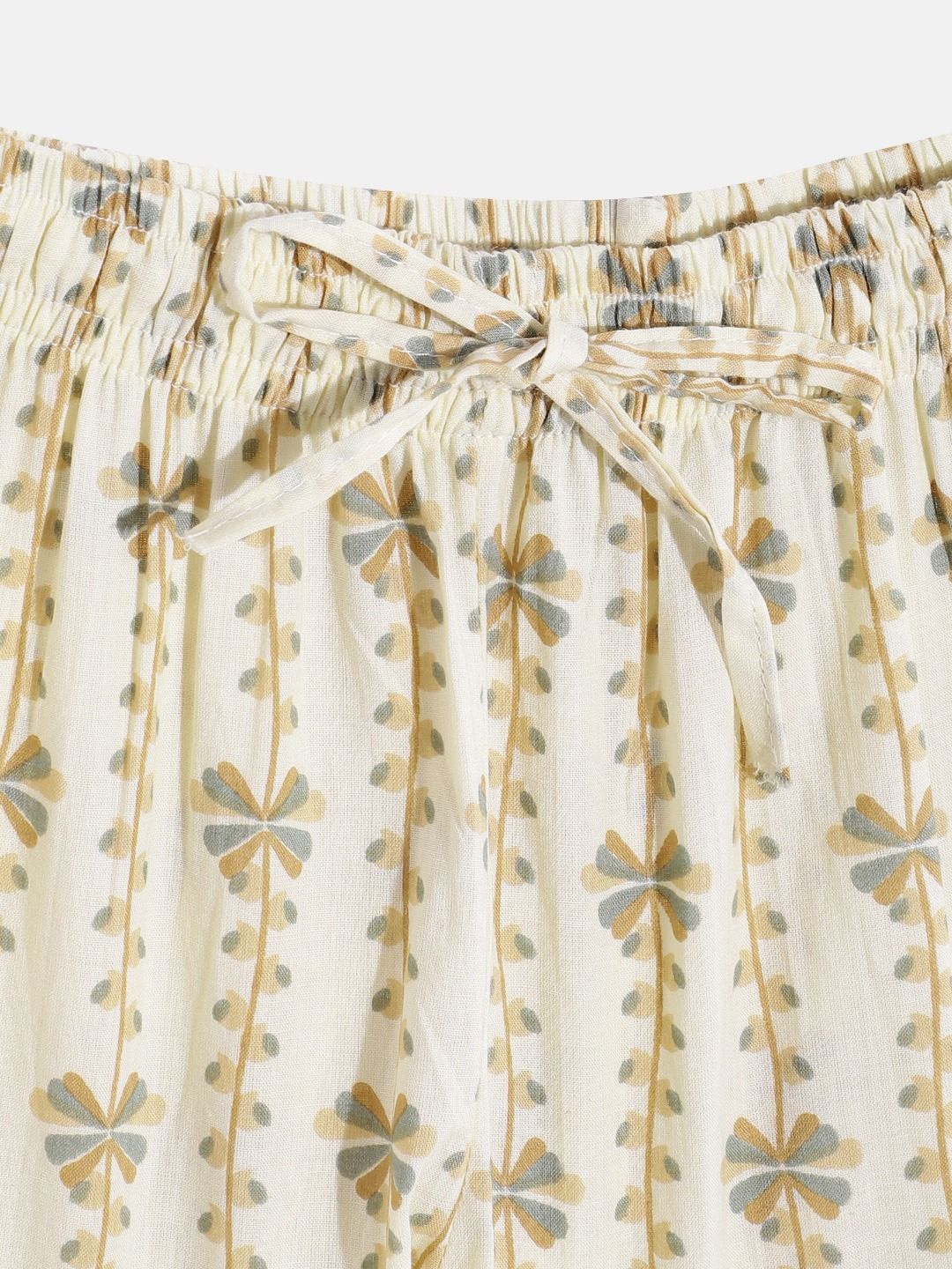 Frock Style Cotton Fabric Beige Color Printed Kurti With Sharara