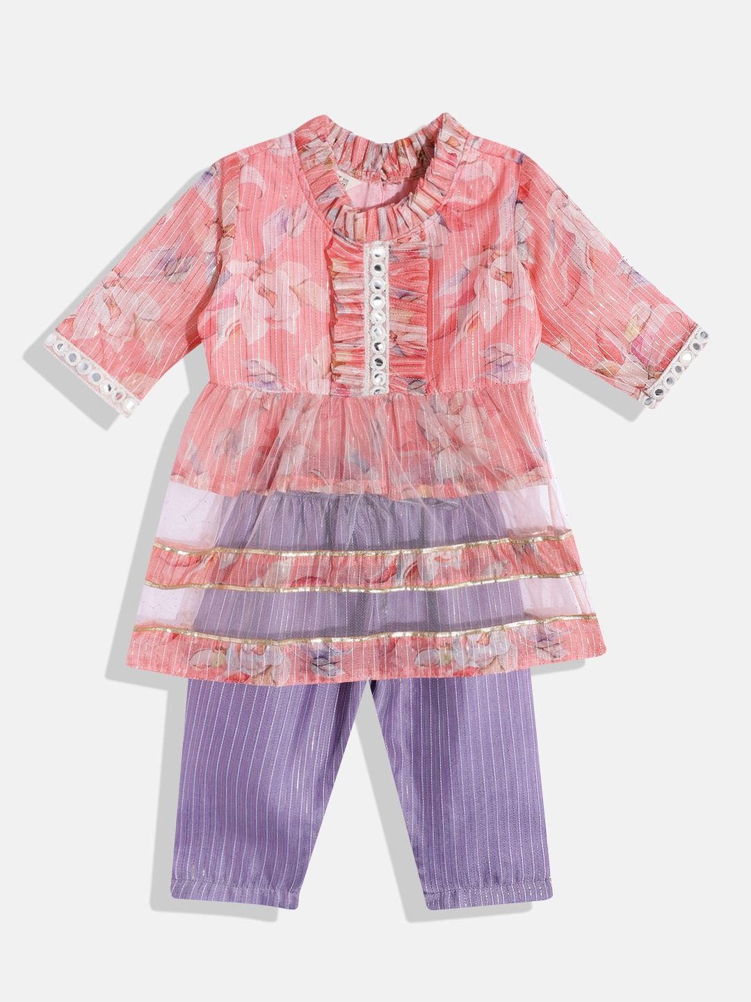 Frock Style Organza Fabric Pink Color Printed Frock With Pyjama
