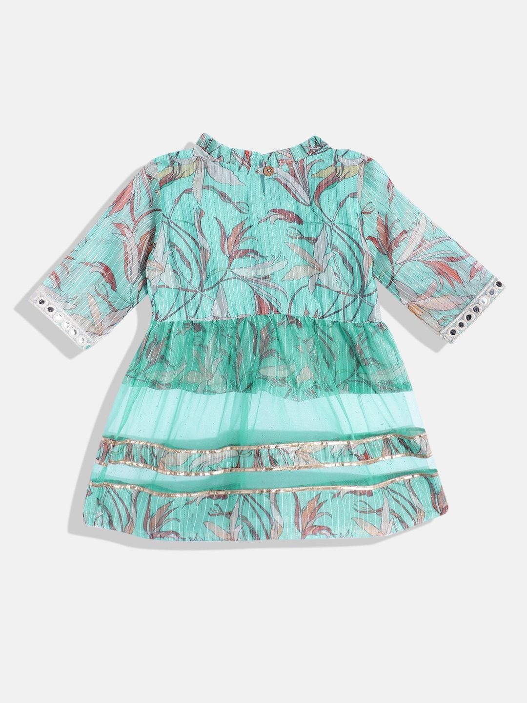 Frock Style Organza Fabric Sea Green Color Printed Frock With Pyjama