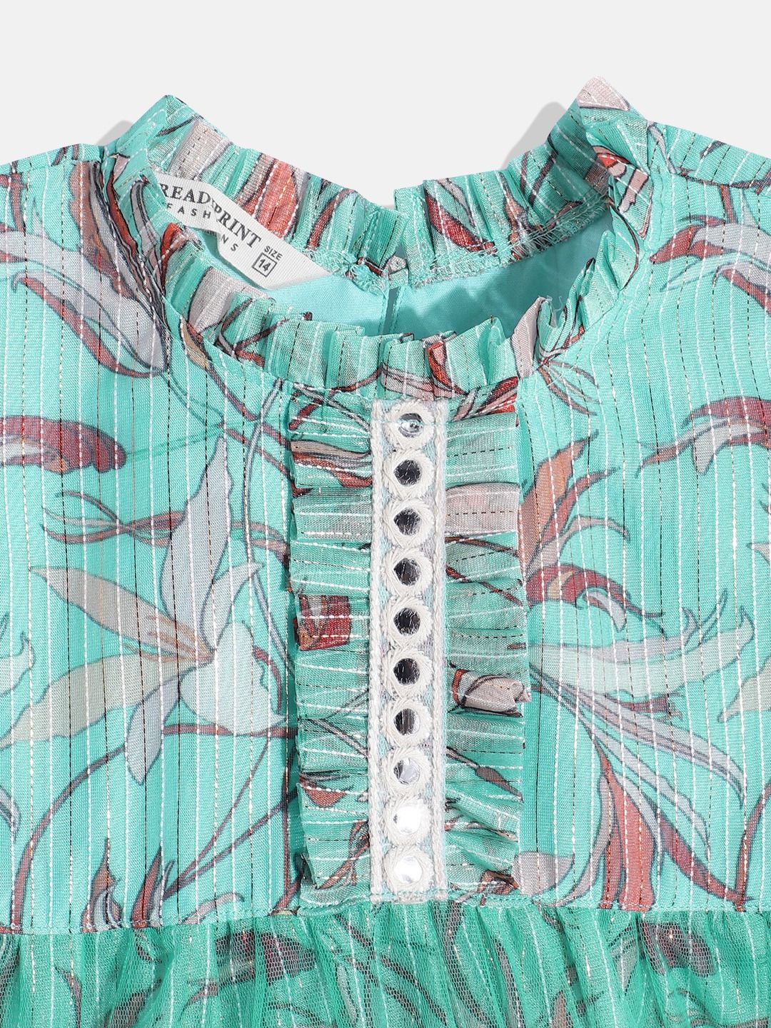 Frock Style Organza Fabric Sea Green Color Printed Frock With Pyjama