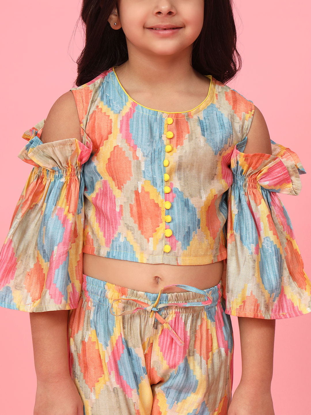 Straight Style Silk Fabric Multi Color Printed Top With Sharara