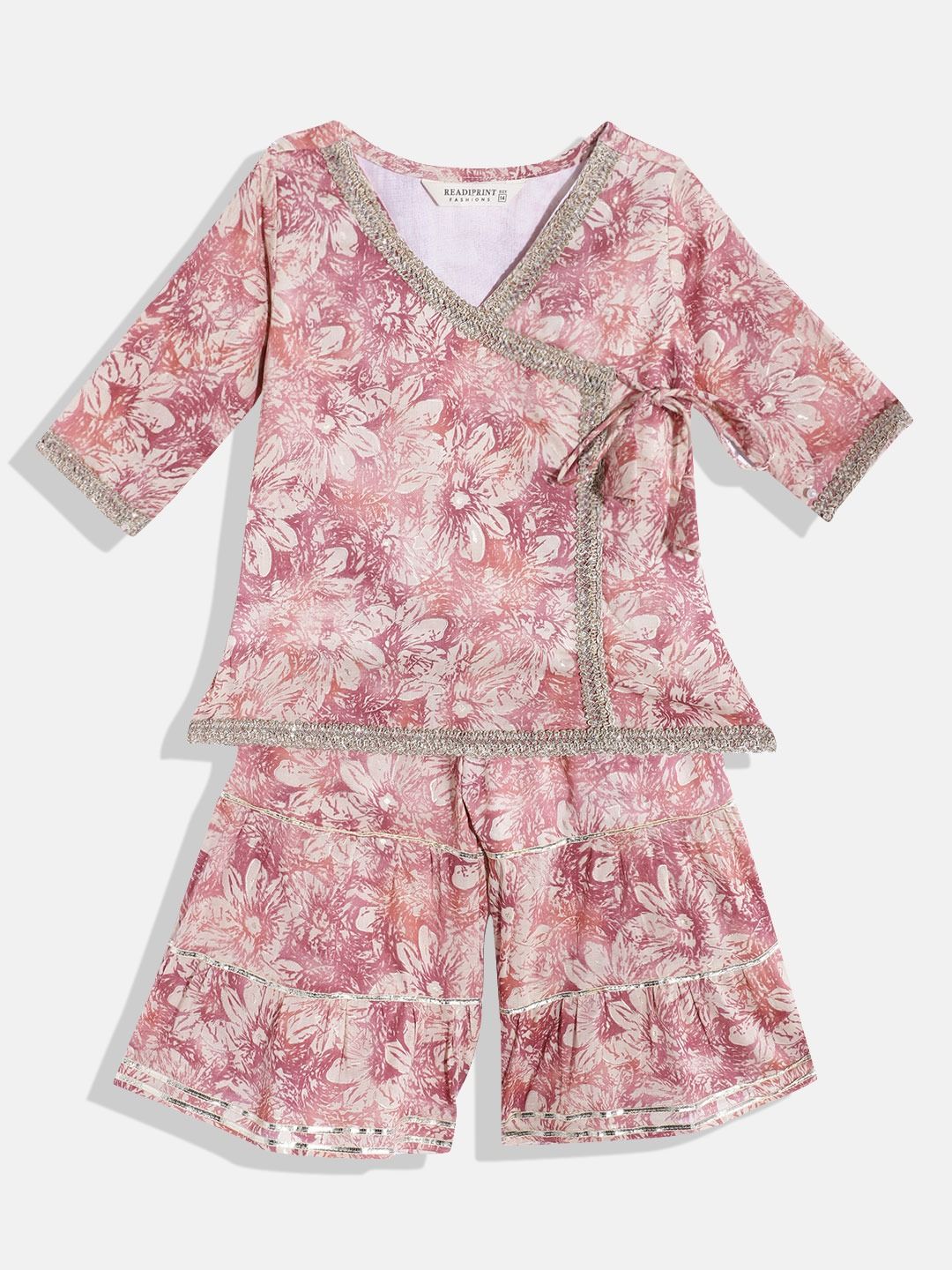 A Line Style Cotton Fabric Mauve Color Printed Kurti With Sharara
