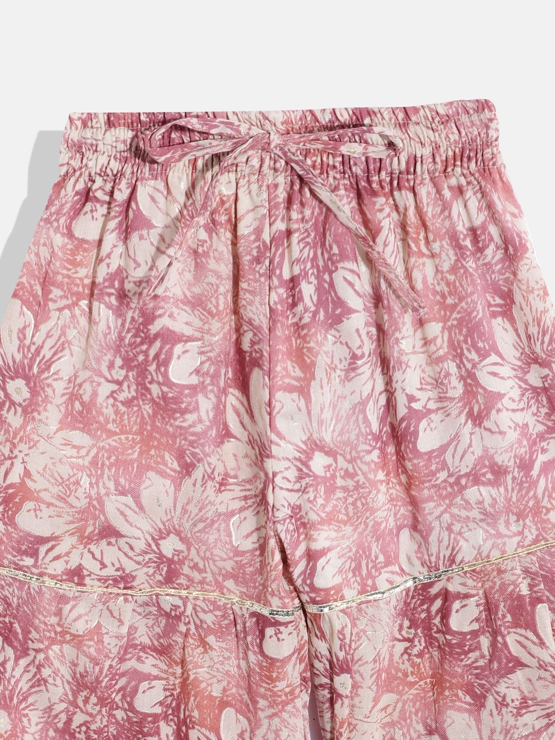 A Line Style Cotton Fabric Mauve Color Printed Kurti With Sharara