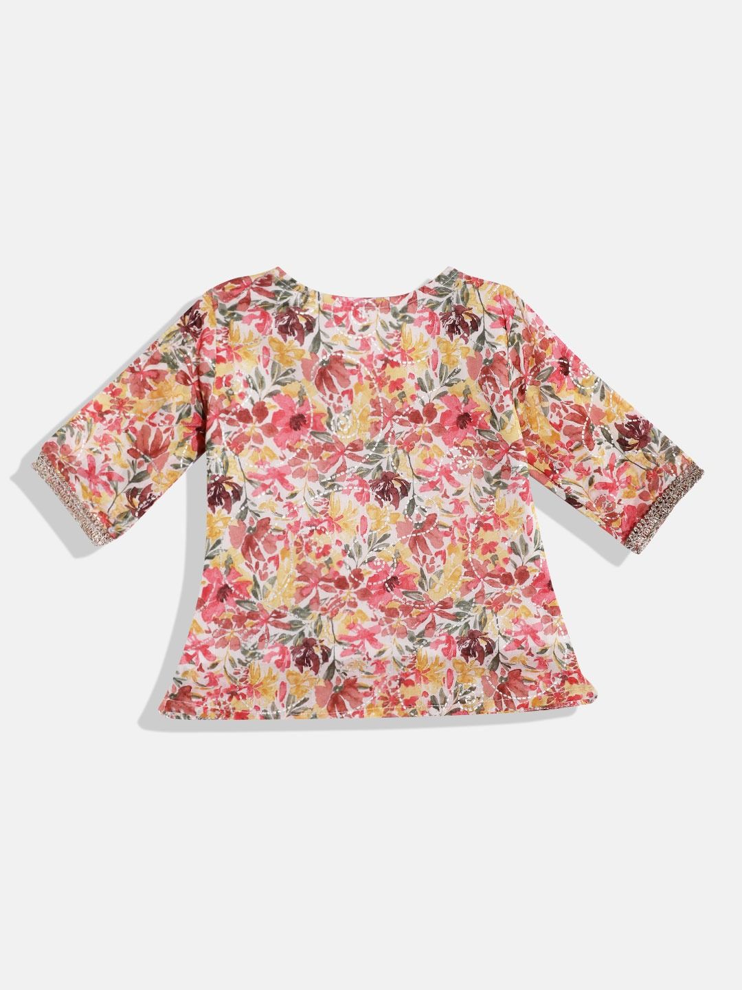 A Line Style Cotton Fabric Yellow Color Printed Kurti With Sharara