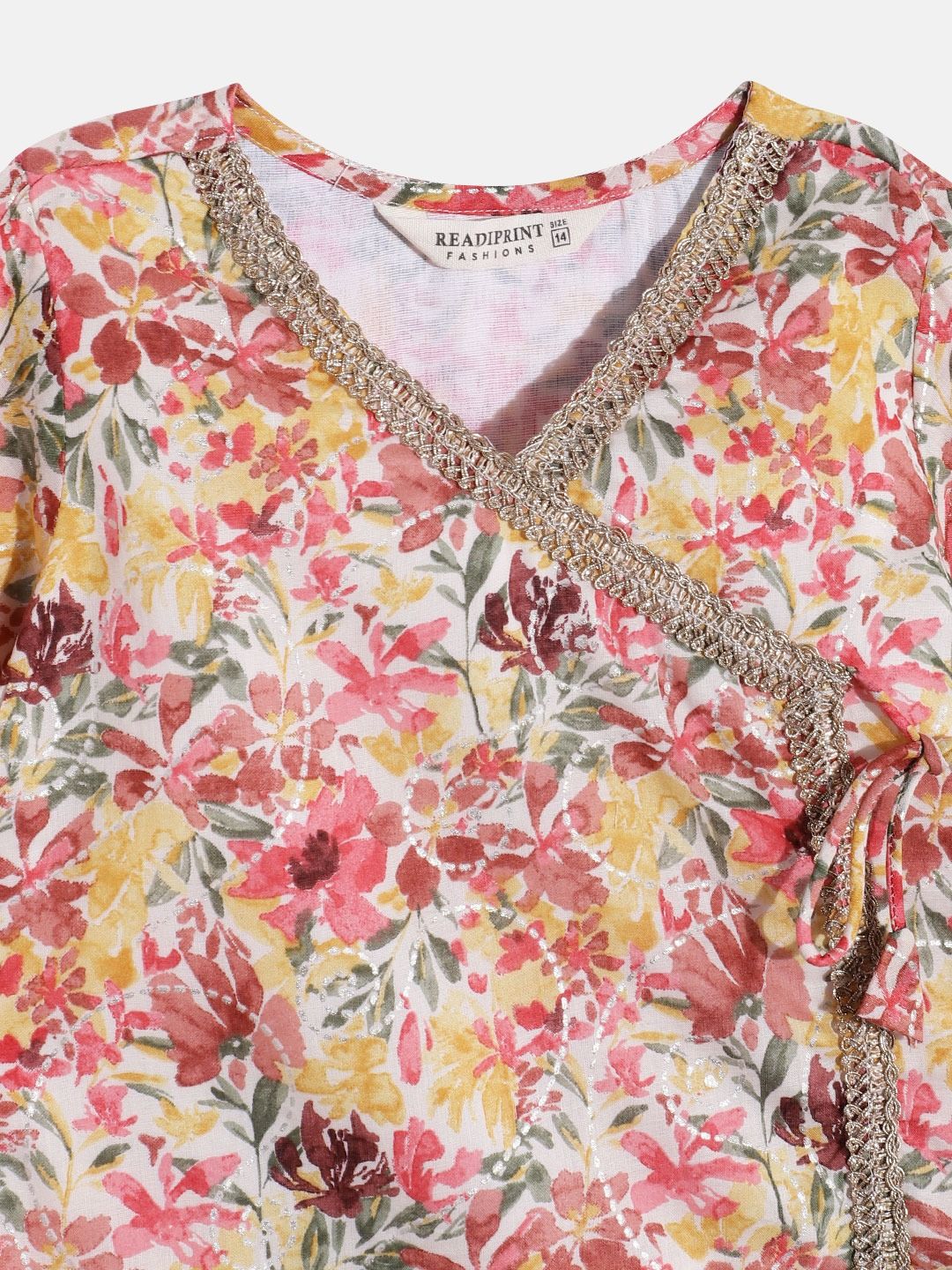 A Line Style Cotton Fabric Yellow Color Printed Kurti With Sharara