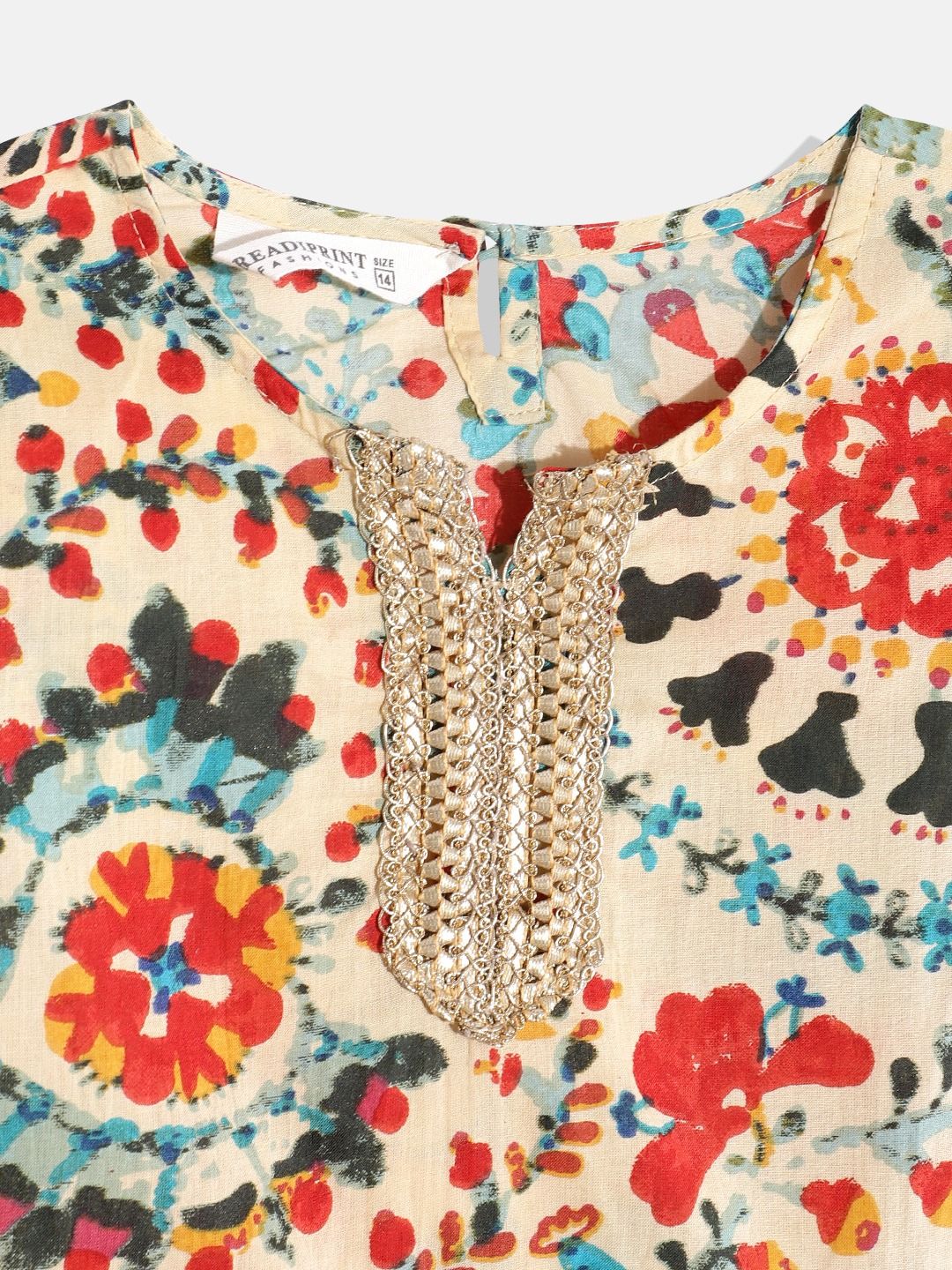 Straight Style Cotton Fabric Beige Color Printed Kurti With Palazzo