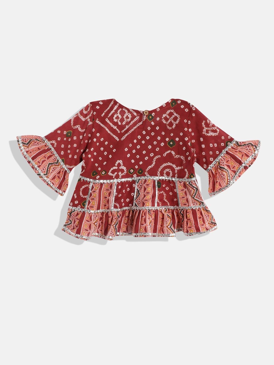 Frock Style Cotton Fabric Maroon Color Kurti With Sharara