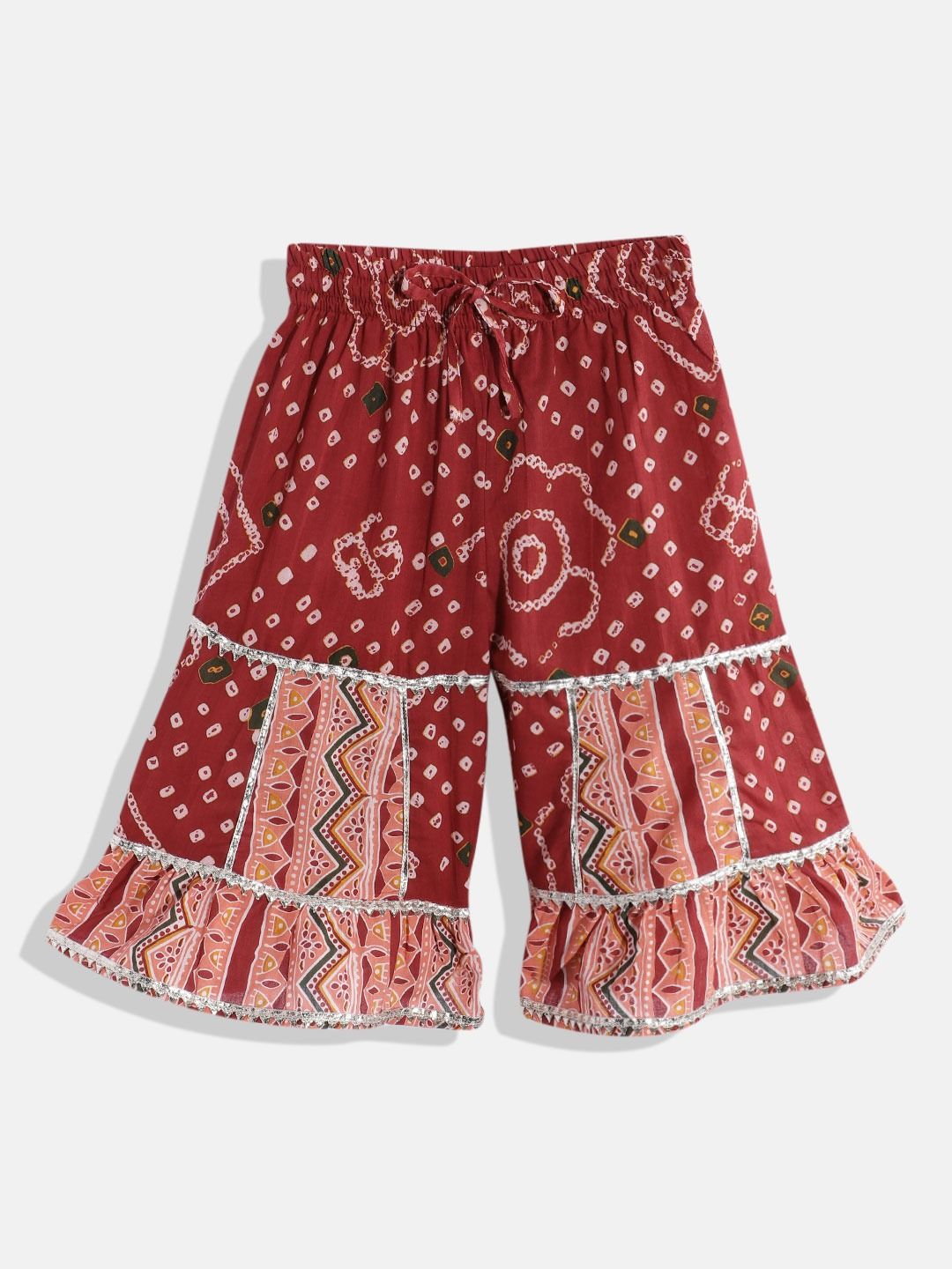 Frock Style Cotton Fabric Maroon Color Kurti With Sharara