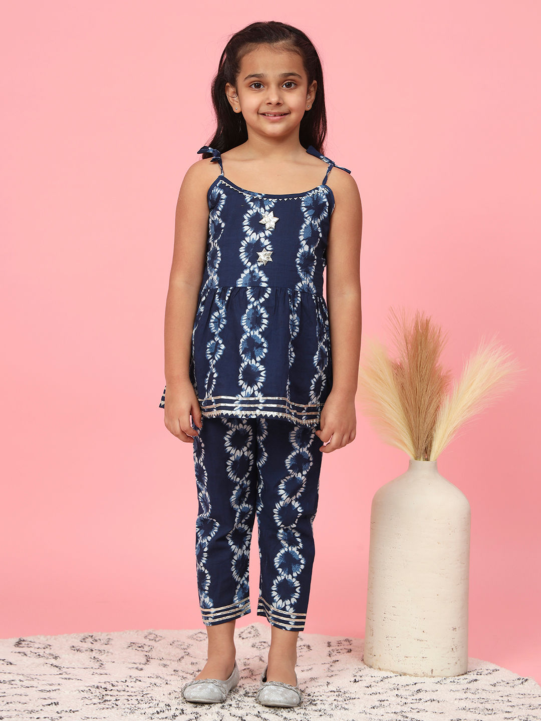 Frock Style Cotton Fabric Blue Color Tie Dye Kurti With Pyjama