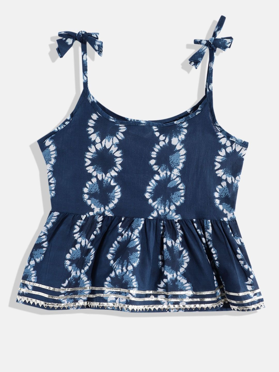 Frock Style Cotton Fabric Blue Color Tie Dye Kurti With Pyjama