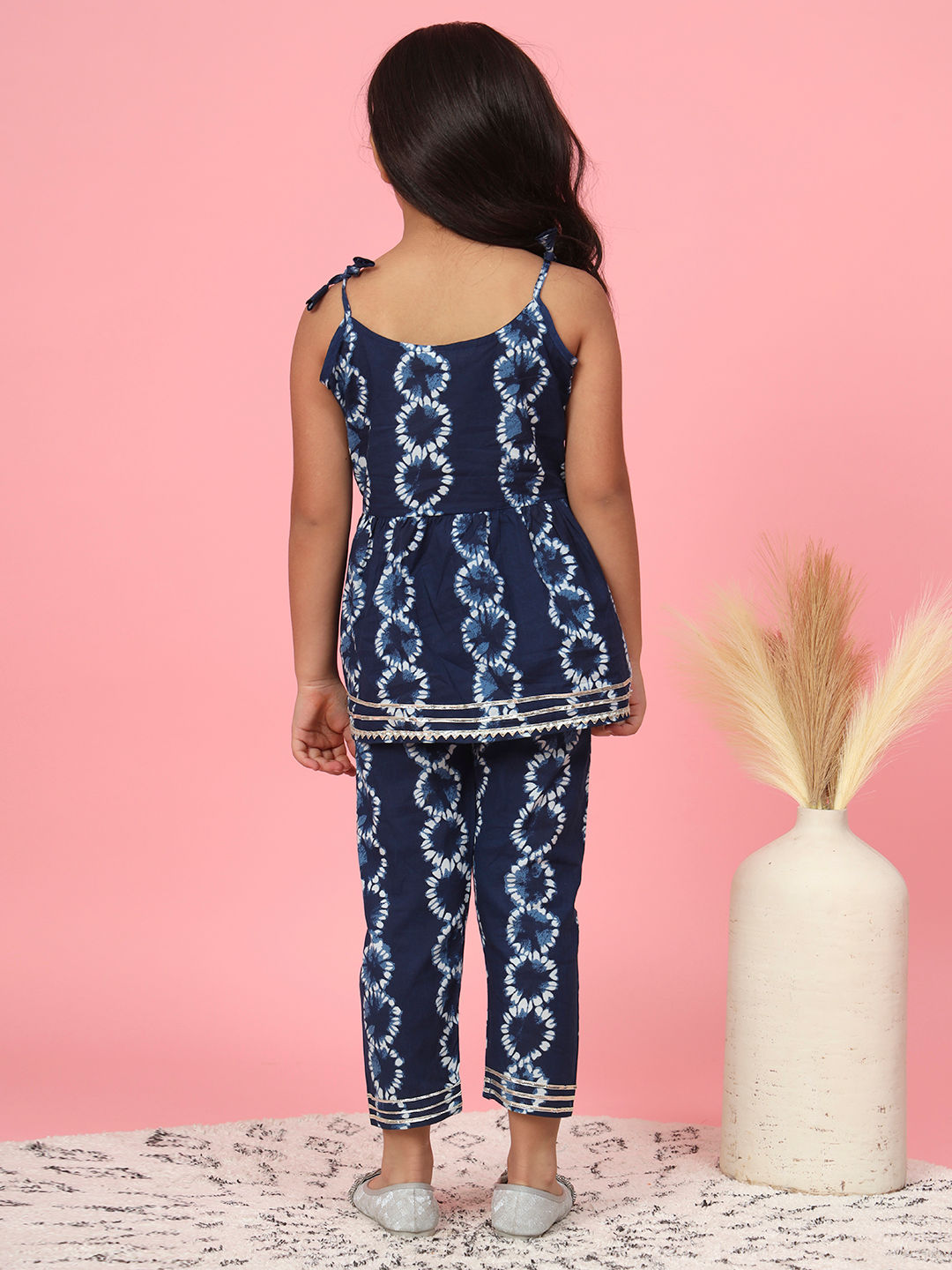 Frock Style Cotton Fabric Blue Color Tie Dye Kurti With Pyjama