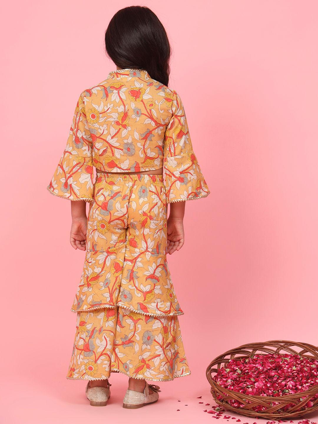 Straight Style Cotton Fabric Mustard Color Printed Top And Sharara