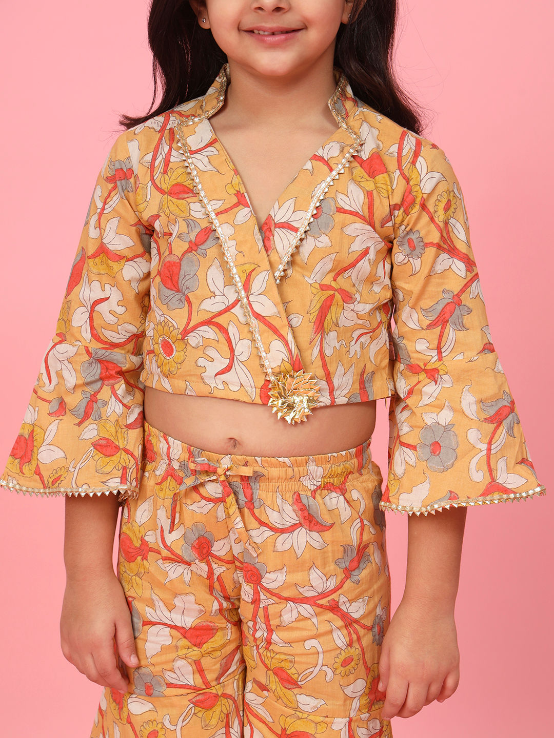 Straight Style Cotton Fabric Mustard Color Printed Top And Sharara
