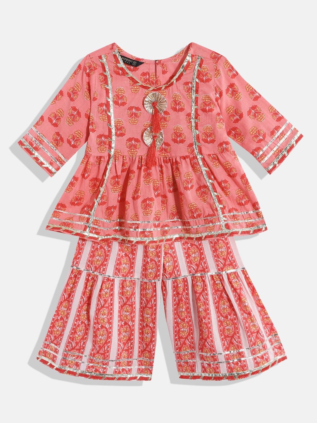 Frock Style Red Color Cotton Fabric Kurti With Sharara