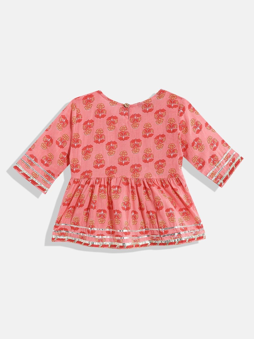 Frock Style Red Color Cotton Fabric Kurti With Sharara