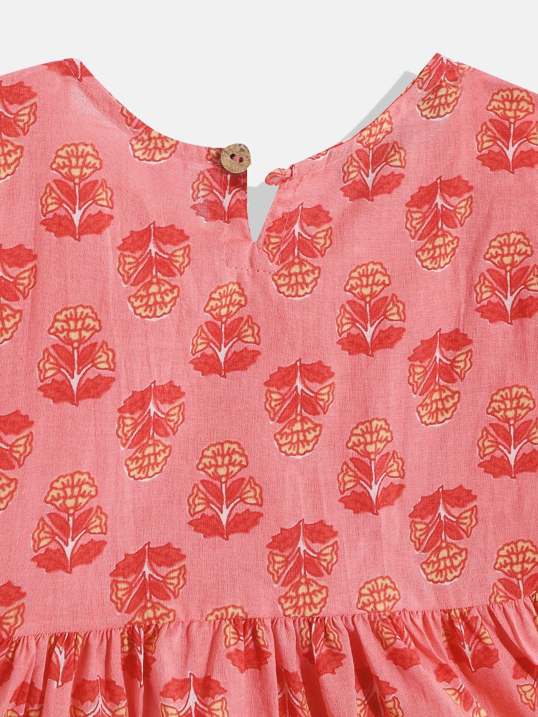 Frock Style Red Color Cotton Fabric Kurti With Sharara