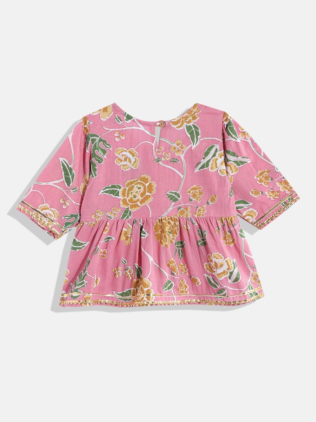 Frock Style Pink Color Cotton Fabric Kurti With Sharara