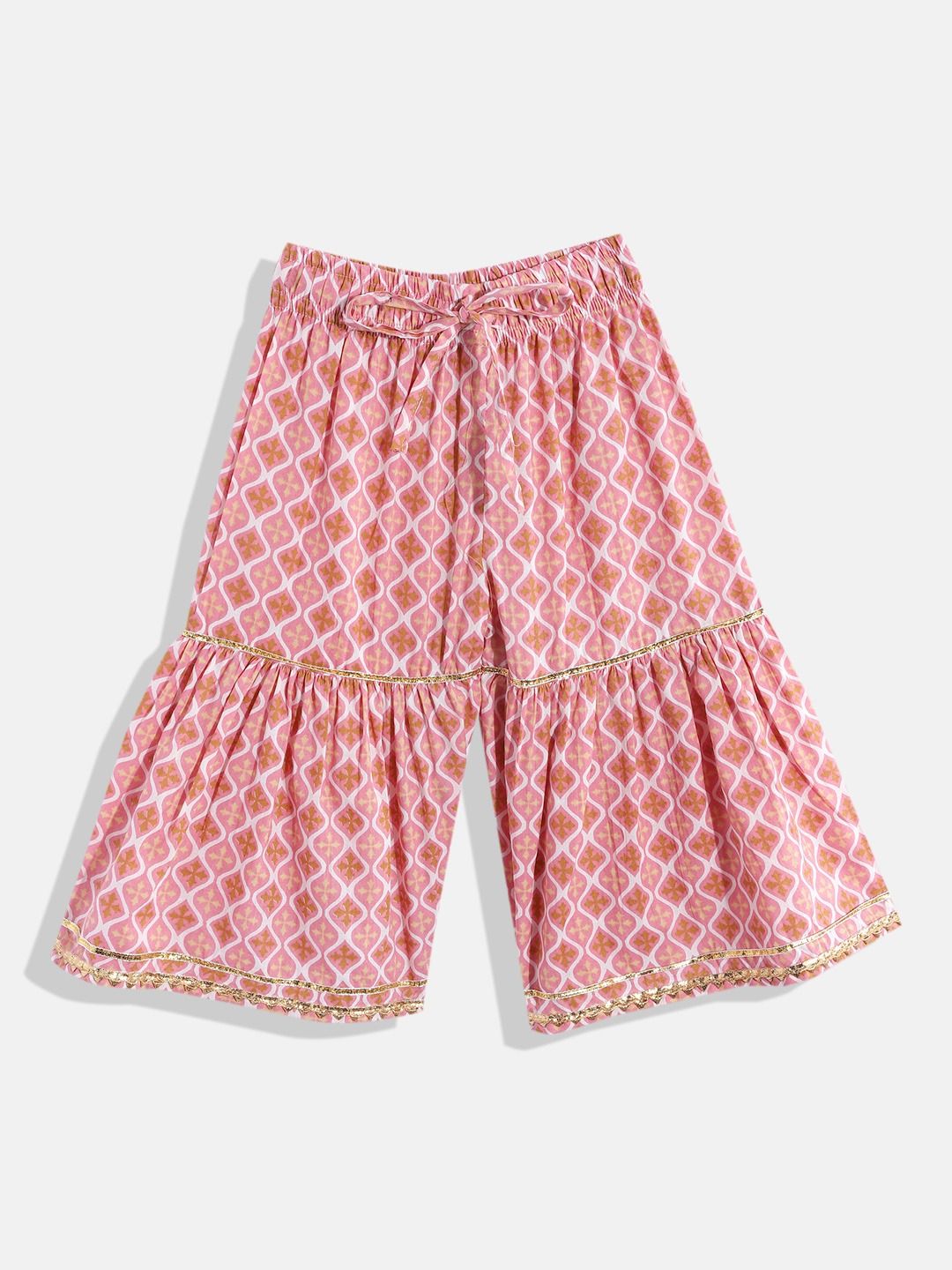 Frock Style Pink Color Cotton Fabric Kurti With Sharara