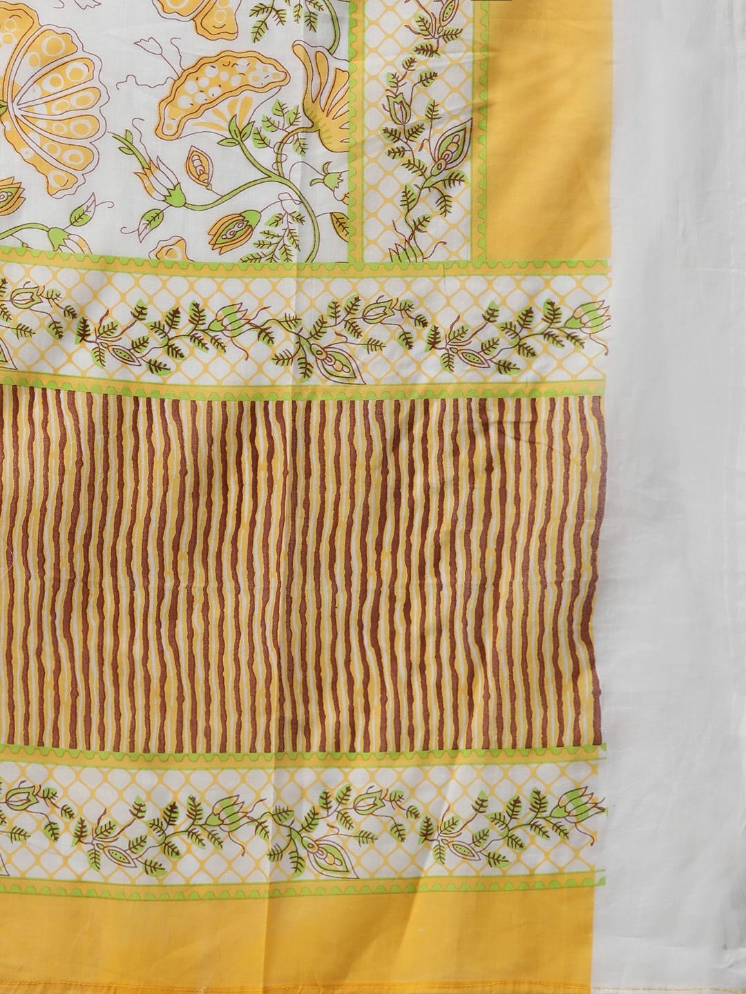 Straight Style Cotton Fabric White & Yellow Color Kurta With Bottom With Dupatta