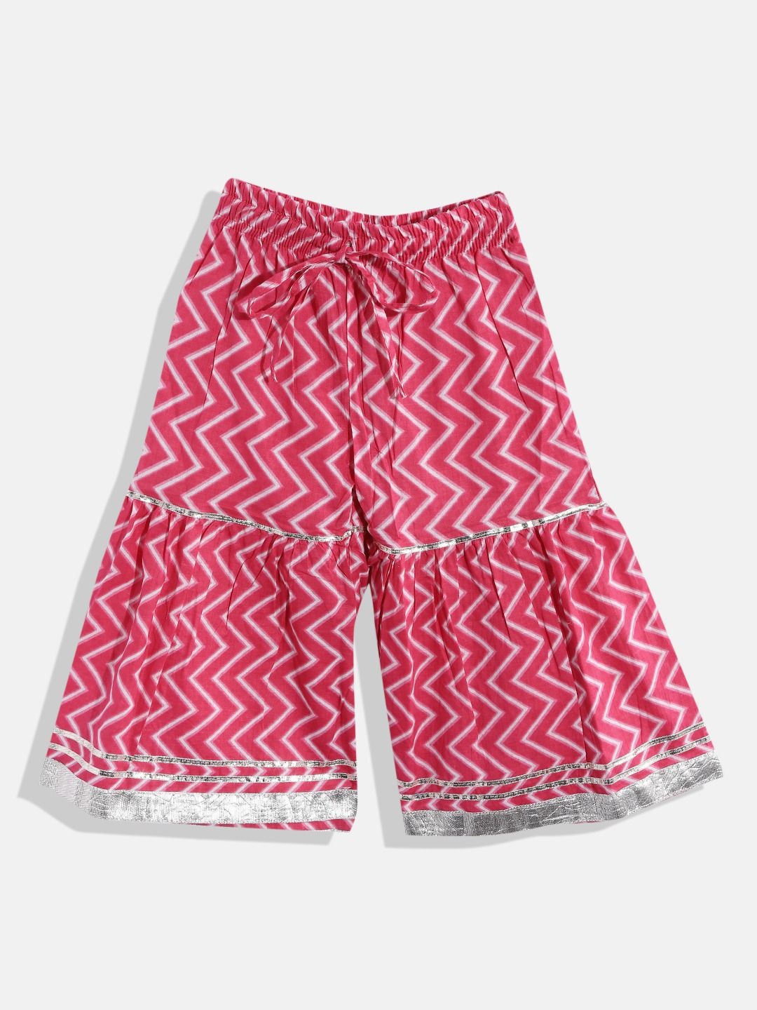 Frock Style Cotton Fabric White And Pink Color Kurta And Sharara With Dupatta