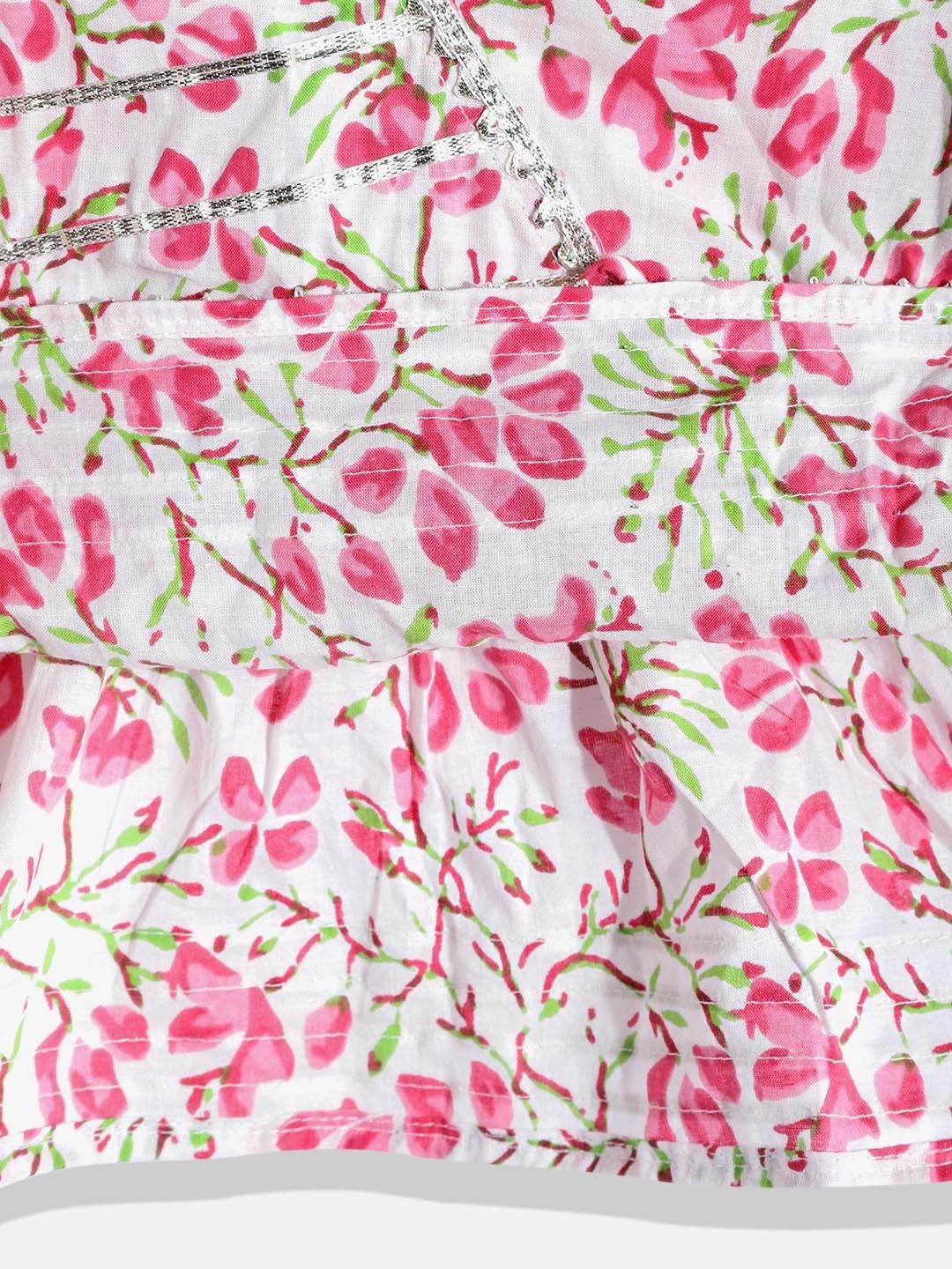 Frock Style Cotton Fabric White And Pink Color Kurta And Sharara With Dupatta