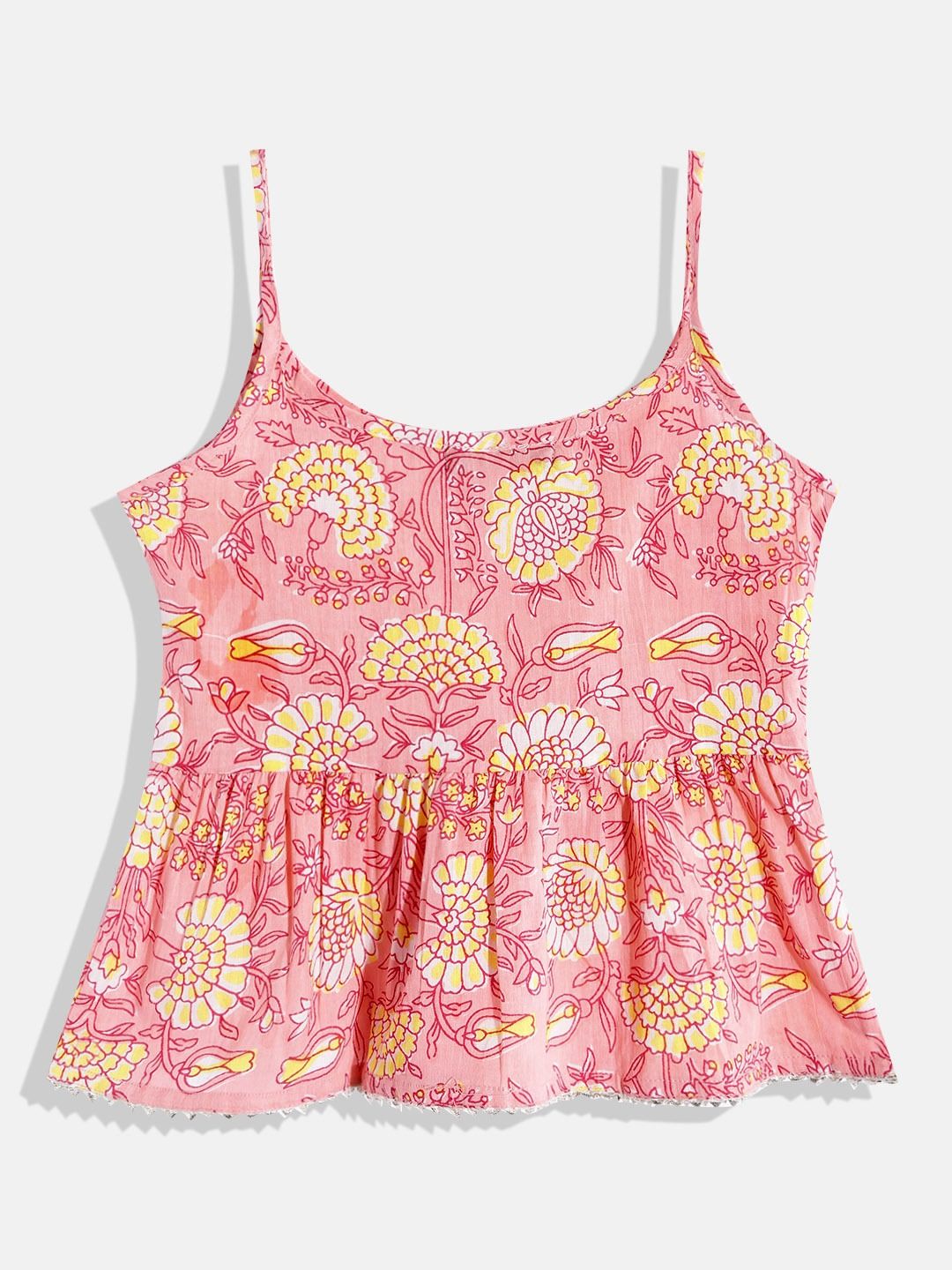 Frock Style Cotton Fabric Pink Color Printed Kurta And Sharara