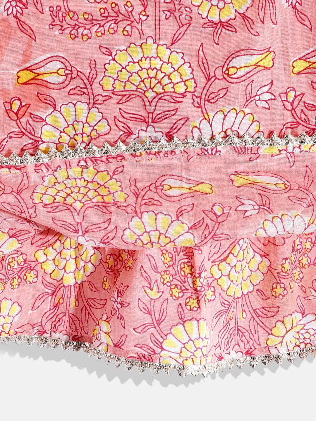 Frock Style Cotton Fabric Pink Color Printed Kurta And Sharara