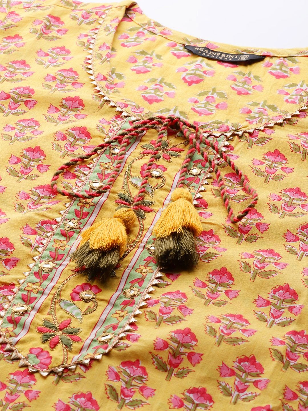 Straight Style Cotton Fabric Yellow Color Kurta With Bottom