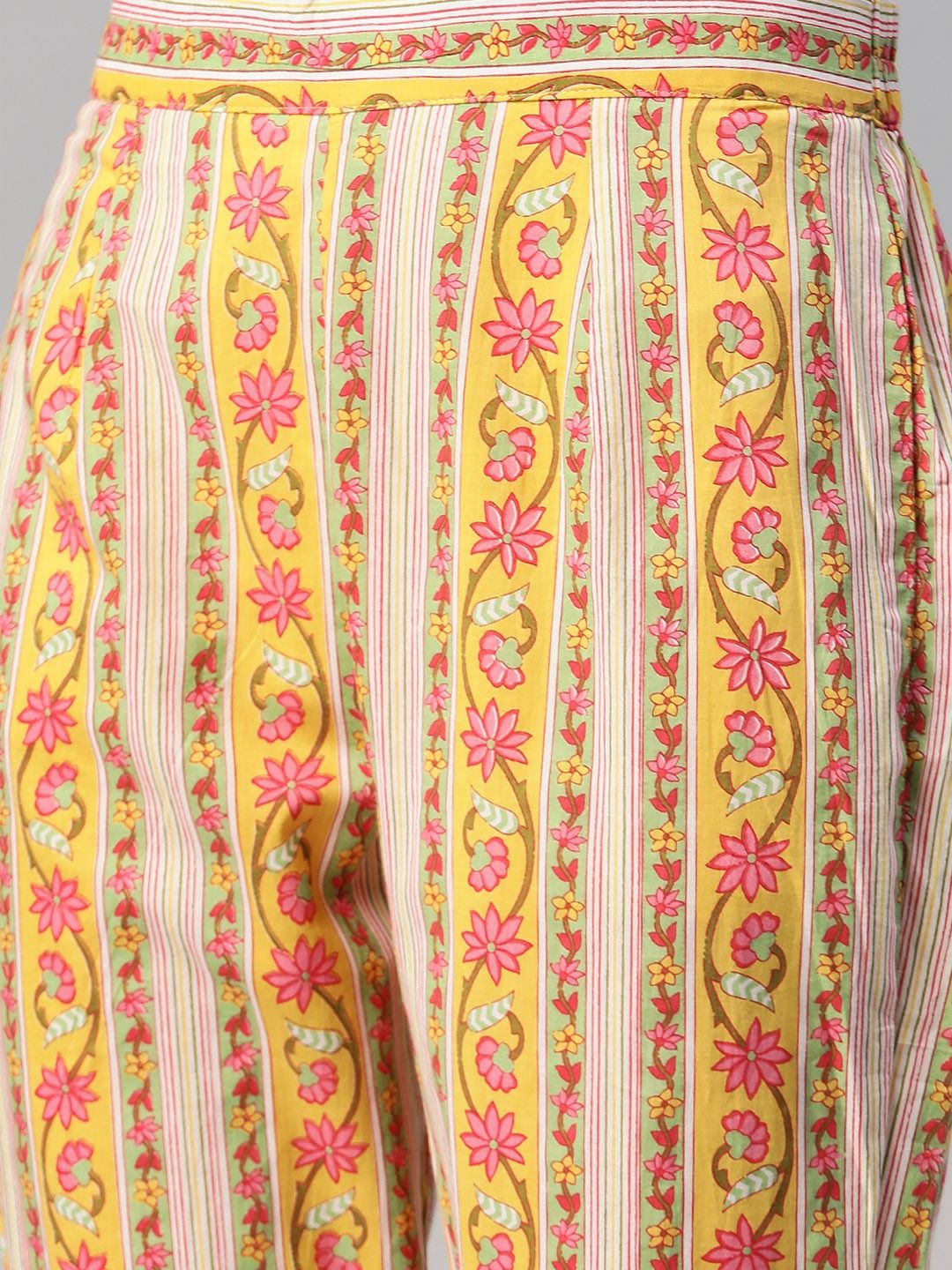 Straight Style Cotton Fabric Yellow Color Kurta With Bottom