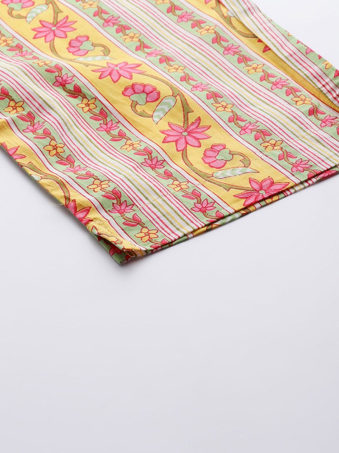 Straight Style Cotton Fabric Yellow Color Kurta With Bottom