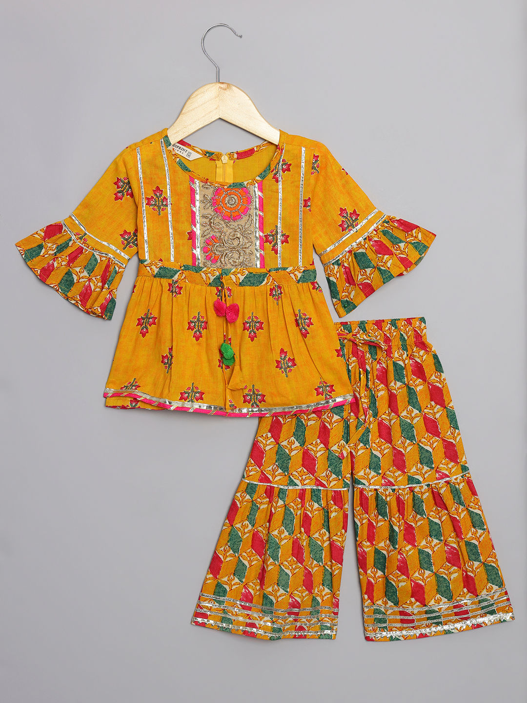 Frock Style Cotton Fabric Orange Color Printed Kurta And Sharara