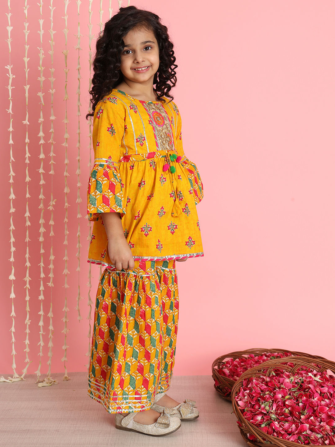 Frock Style Cotton Fabric Orange Color Printed Kurta And Sharara