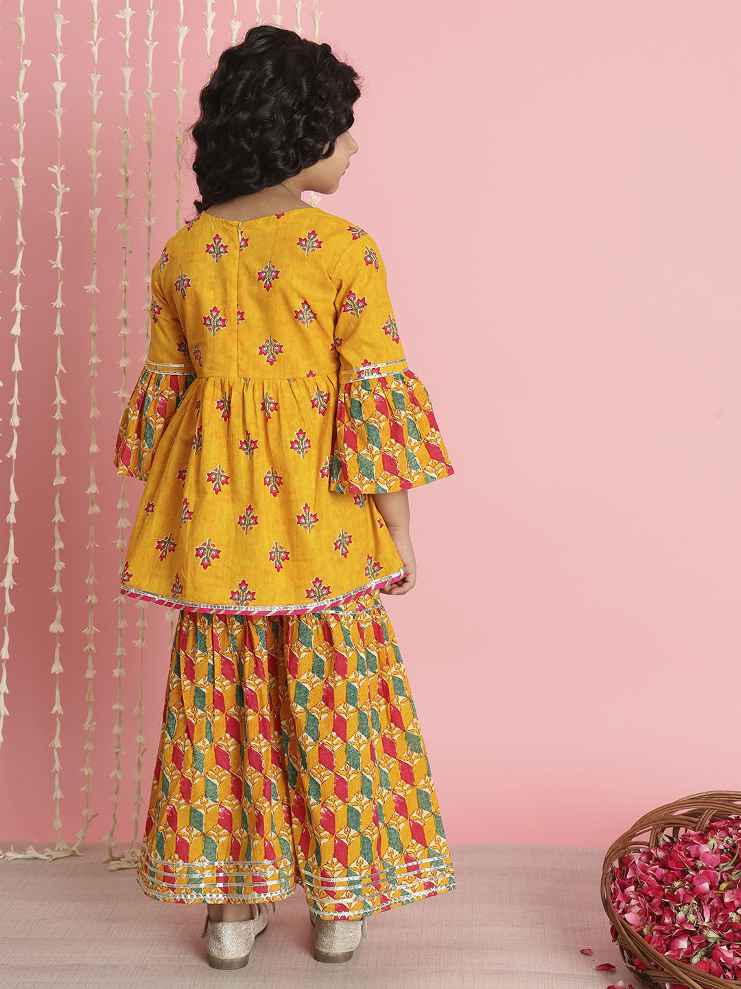 Frock Style Cotton Fabric Orange Color Printed Kurta And Sharara