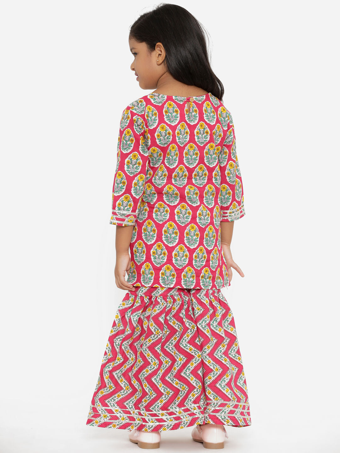 A Line Style Cotton Fabric Pink Color Printed Kurta With Sharara