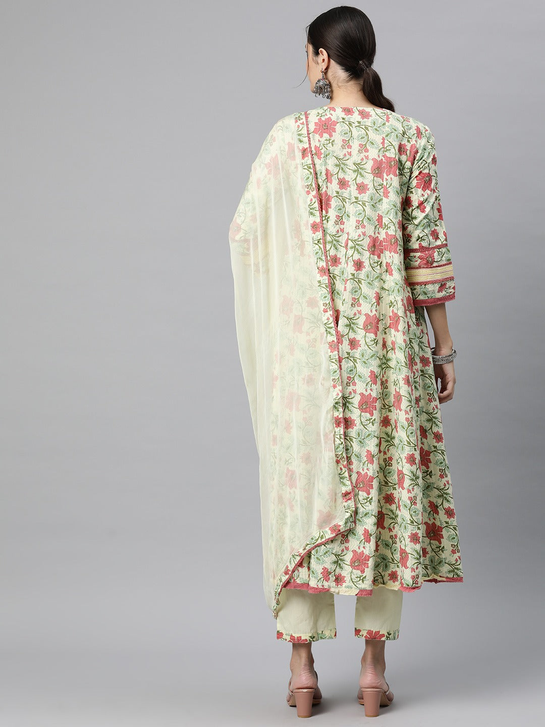 Anarkali Style Cotton Fabric Yellow Colour Kurti With Bottom & Dupatta