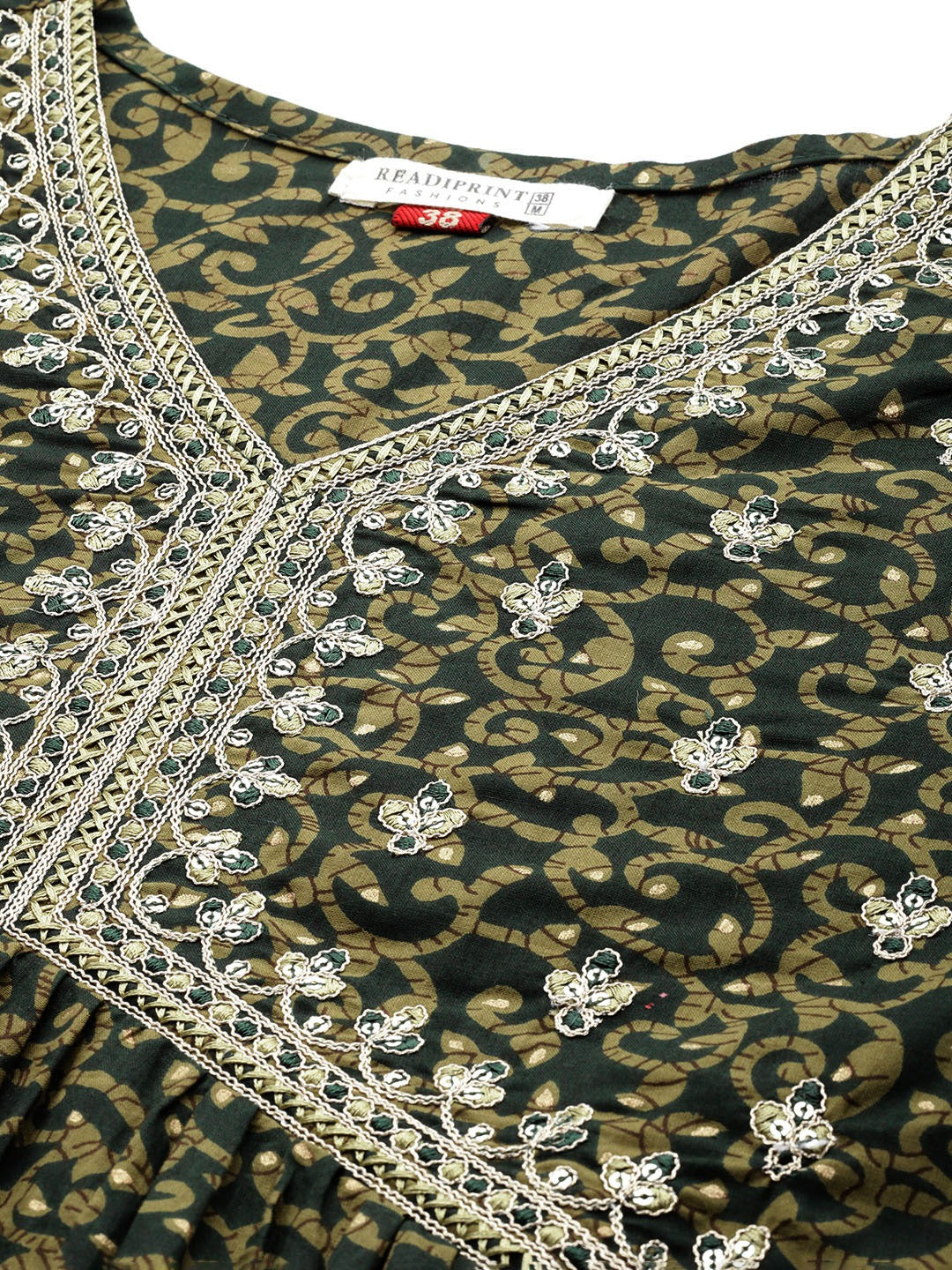 Anarkali Style Cotton Fabric Green Color Kurta And Bottom With Dupatta