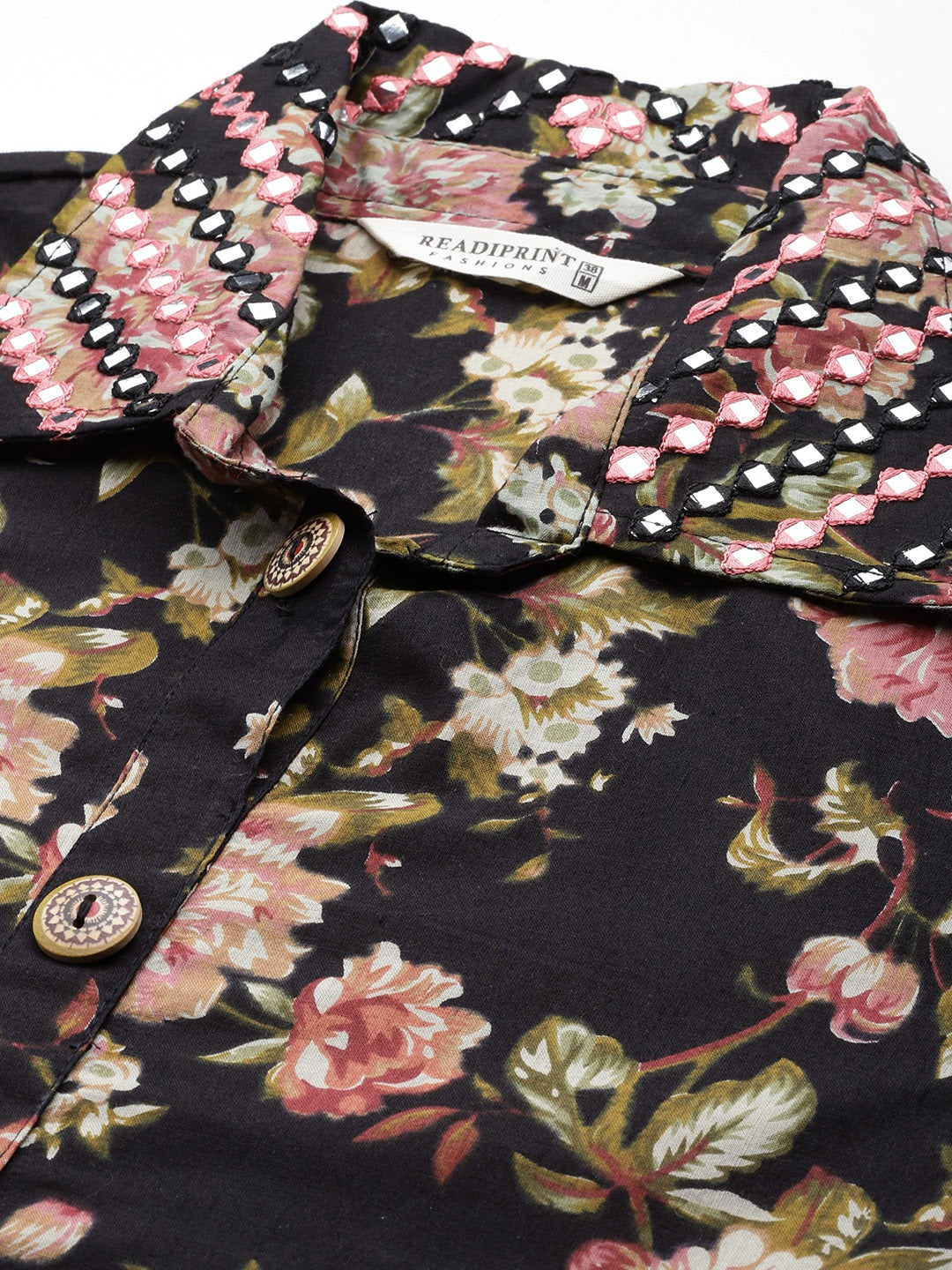 Cotton Floral Curved Kurta With Trouser